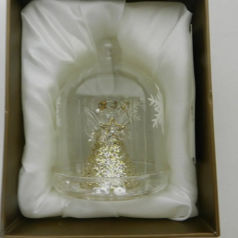 Pier 1 Imports Glass Cloche Angel Christmas Bell Figure Diorama Figurine w/ Box